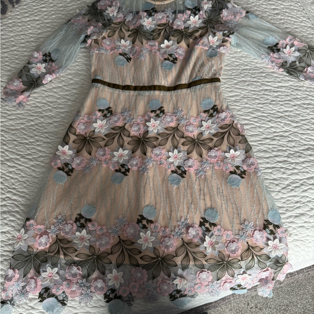 Foxiedox Floral Embroidered Dress - Pink and Blue